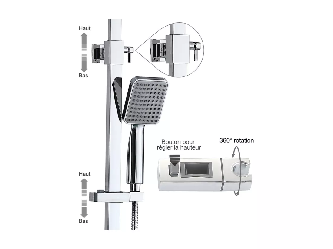 Colonne de Douche Thermostatique Ensemble de Douche Corps en Laiton Hauteur Réglable 818-1214mm Système de Douche