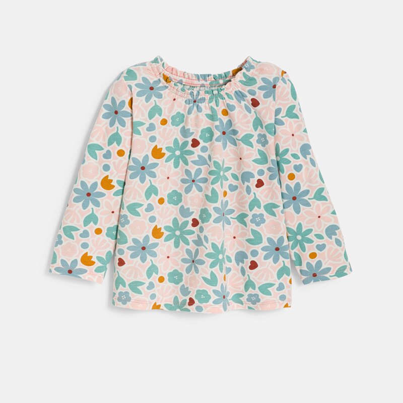 Blouse col élastiqué fleurie rose bébé fille Gris ou noir
