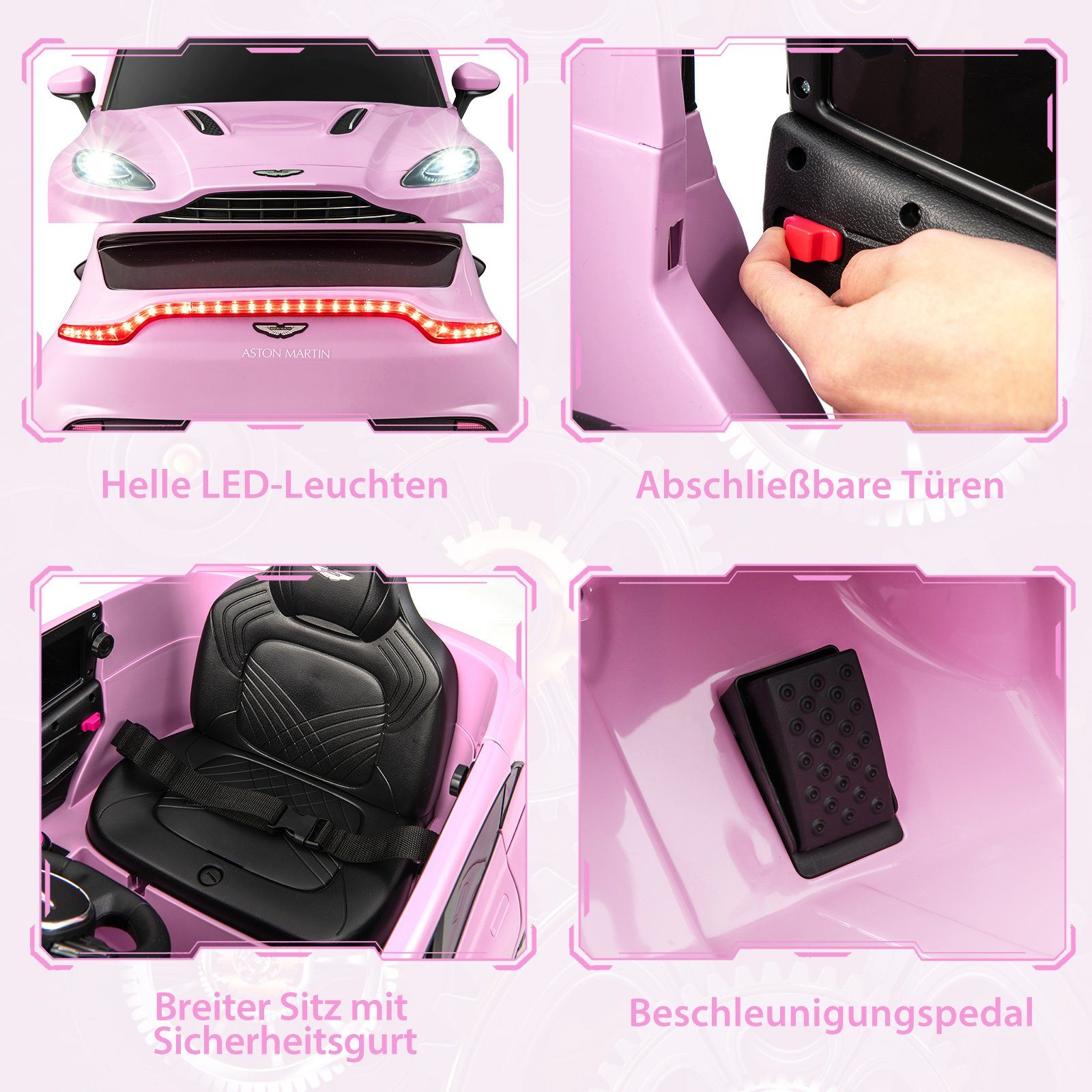 Carrinho elétrico infantil COSTWAY 12V Aston Martin, com portas com trava e LED.
