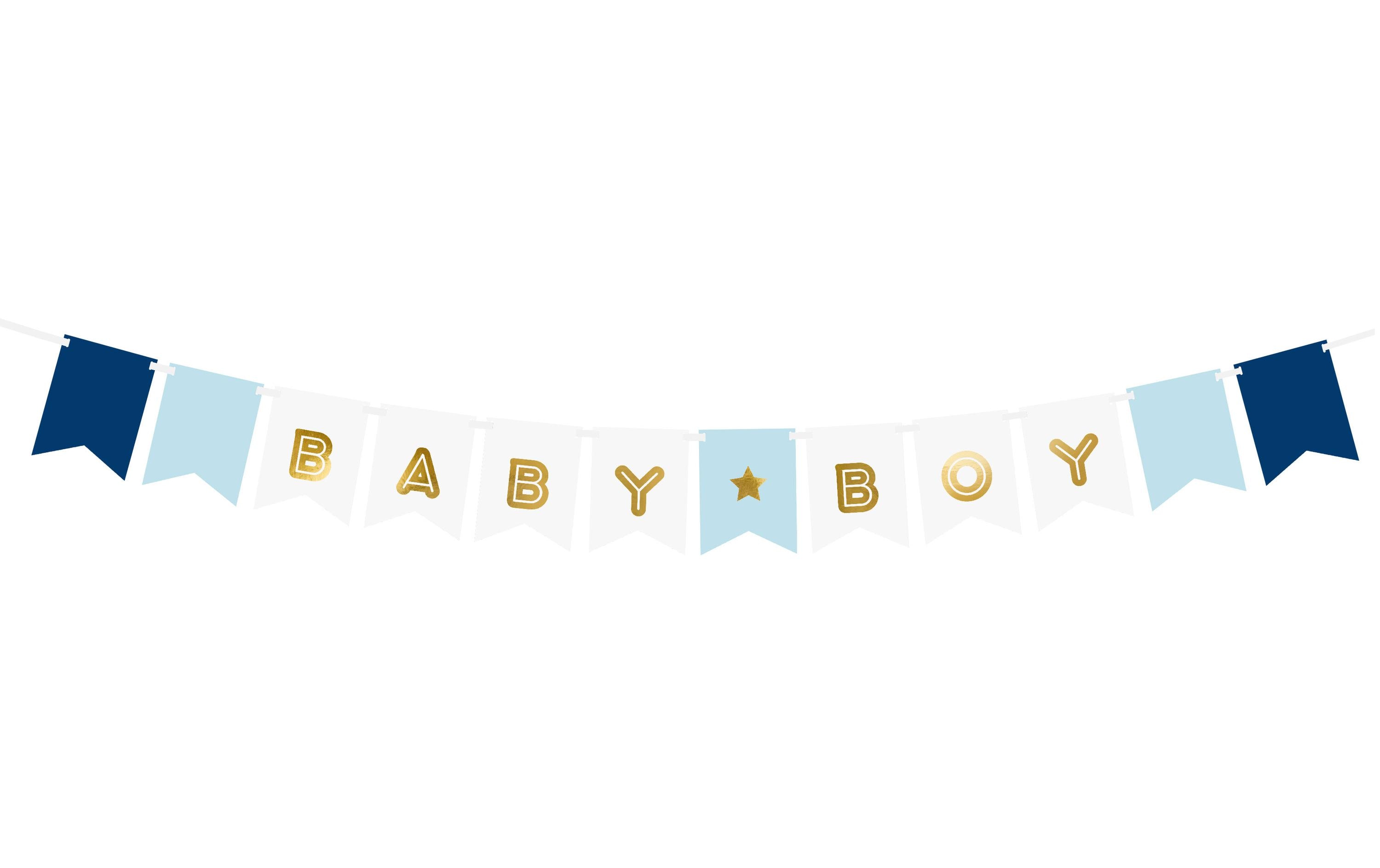 Girlande Baby Boy 1.6 m, Blau/GoldDekoration für die Gender Reveal Party oder Babyshower eines Säuglings