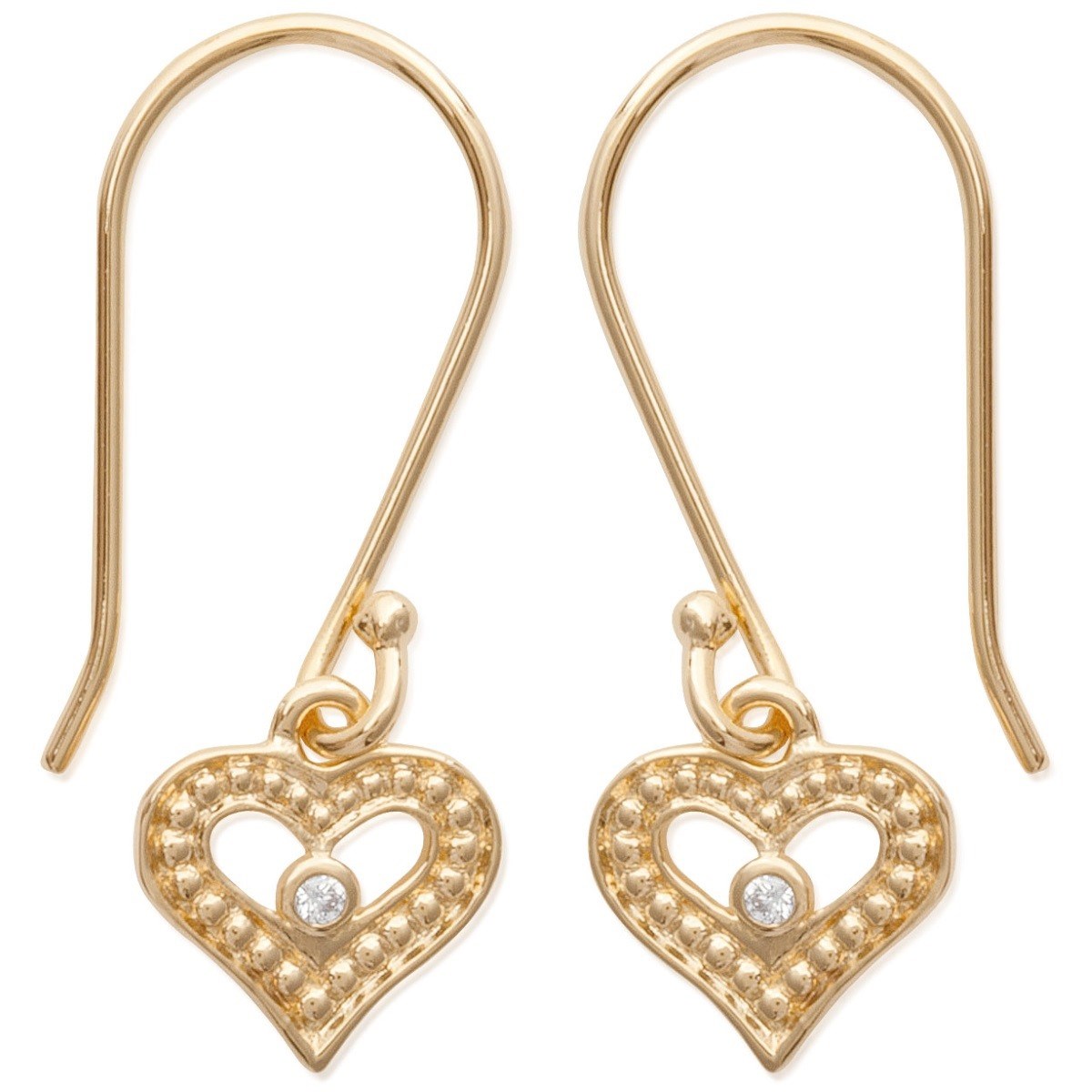 Boucles d'oreilles coeur ajouré oxyde de zirconium Plaqué OR 750 3 microns