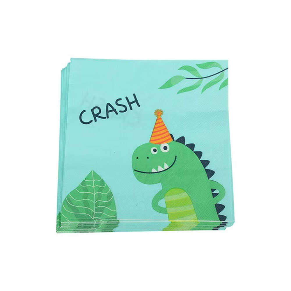 (16er Set) 33x33cm Einweg Servietten Kinder Party Tisch Dekoration - Dinosaurier / Grün