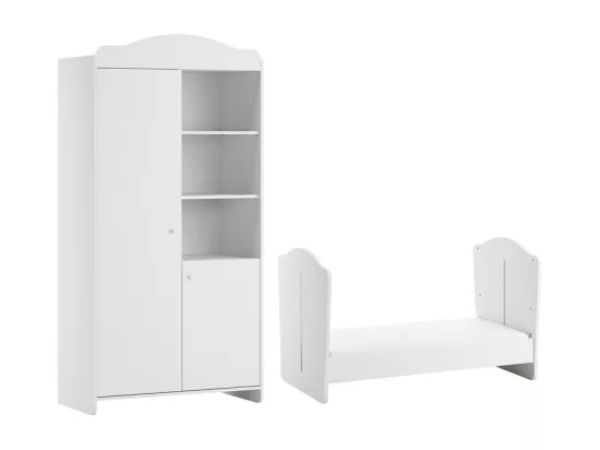 Lit évolutif 70x140 et armoire 2 portes Megeve Blanc