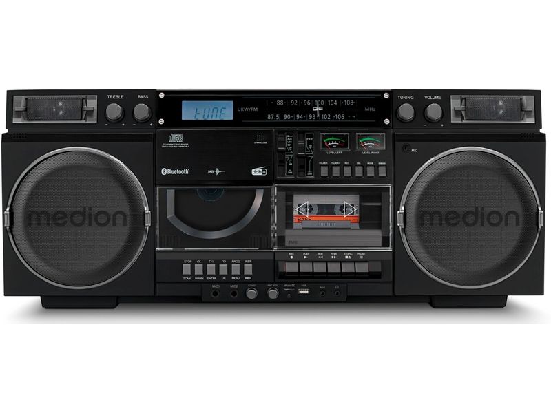 Medion Radio/CD-Player LIFE P66538 Retro-Boombox Schwarz Retro-Kassettendeck mit DAB  und Bluetooth