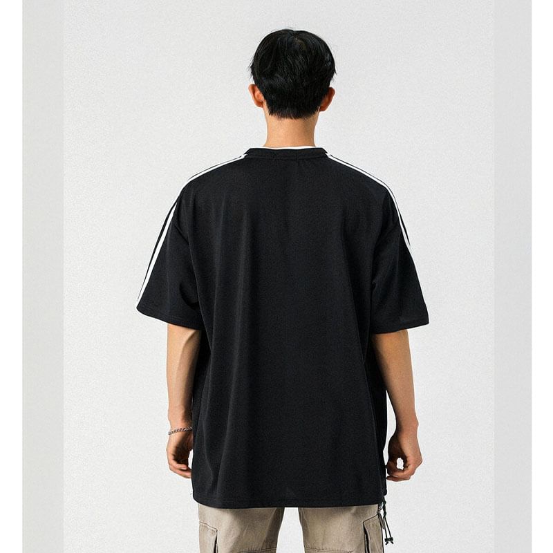 Derbundy - T-shirt met korte mouwen, V-hals en strepen