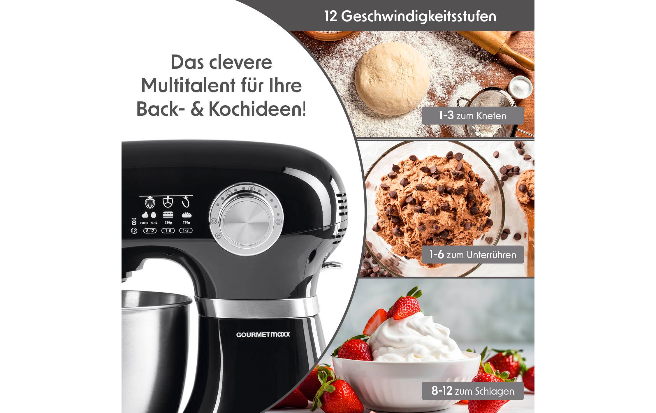 Küchenmaschine SchwarzKüchengerät mit Rührschüssel und Zubehör