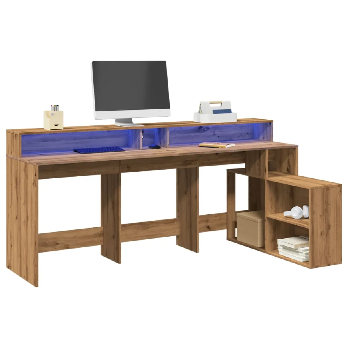 vidaXL Bureau LED - Chêne Artisanal