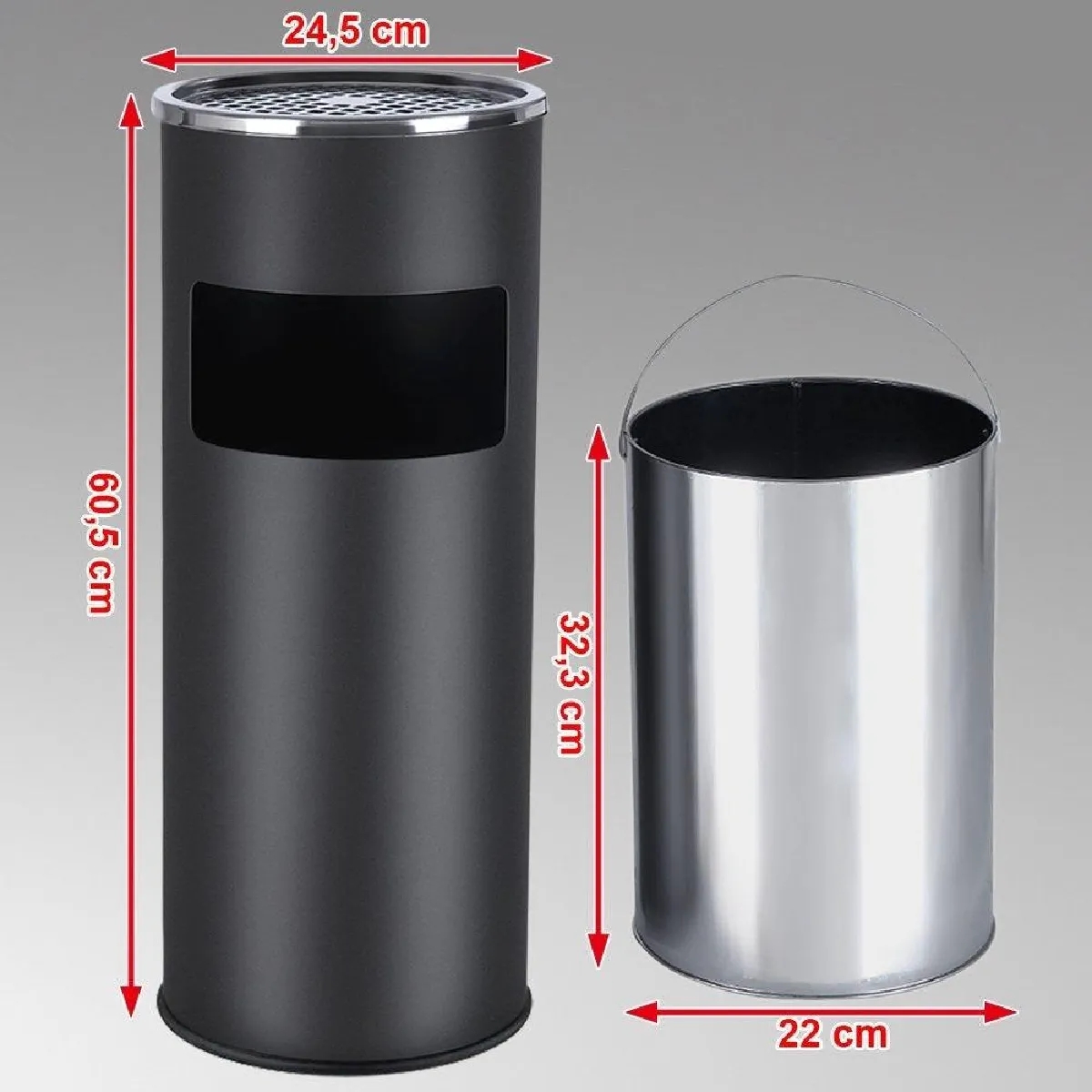 Helloshop26 Cendrier extérieur avec poubelle 30L