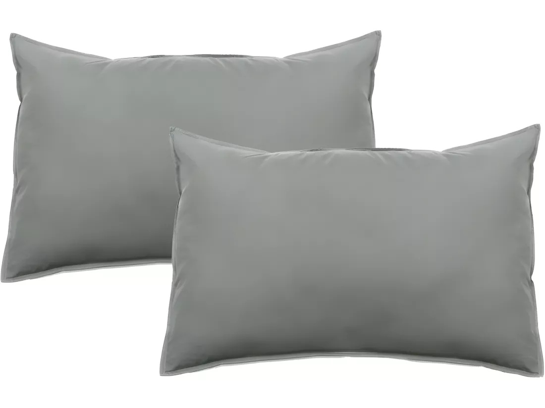 Lot De 2 Taies D’oreiller Pur Coton Teint Lavé 63 Fils/cm² Vent Du Sud - Acier - 50 X 70 Cm