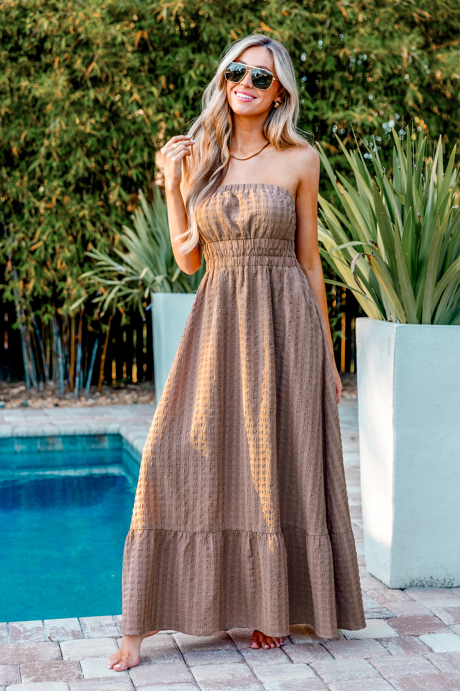 Robe maxi tube ruchée texturée