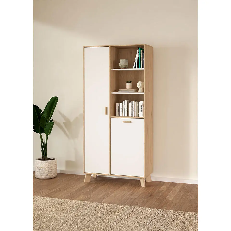 Hioshop Ikast vitrinekast 2 deuren- 3 planken eiken decor- wit