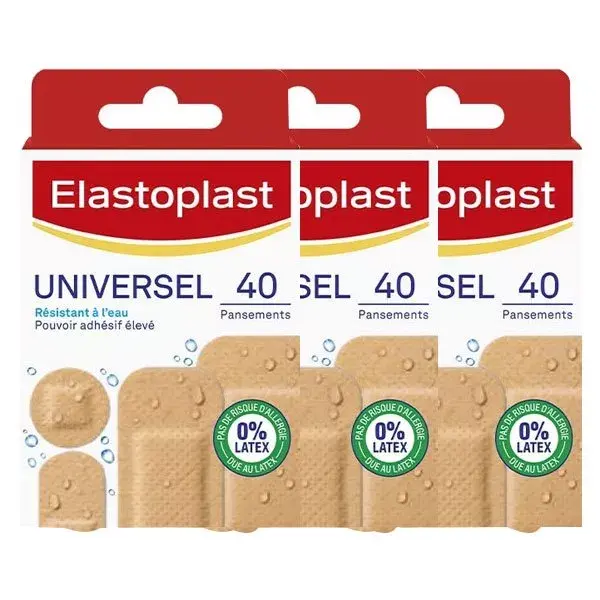 Bandagem universal Elastoplast Classic, pacote com 3 unidades de 40 unidades cada.
