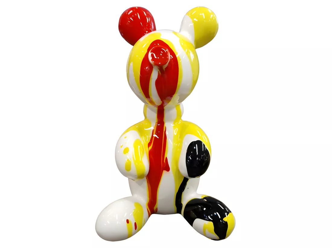 Statuette nounours balloon blanc rouge jaune H13 cm - LOTSO DRIPS 02