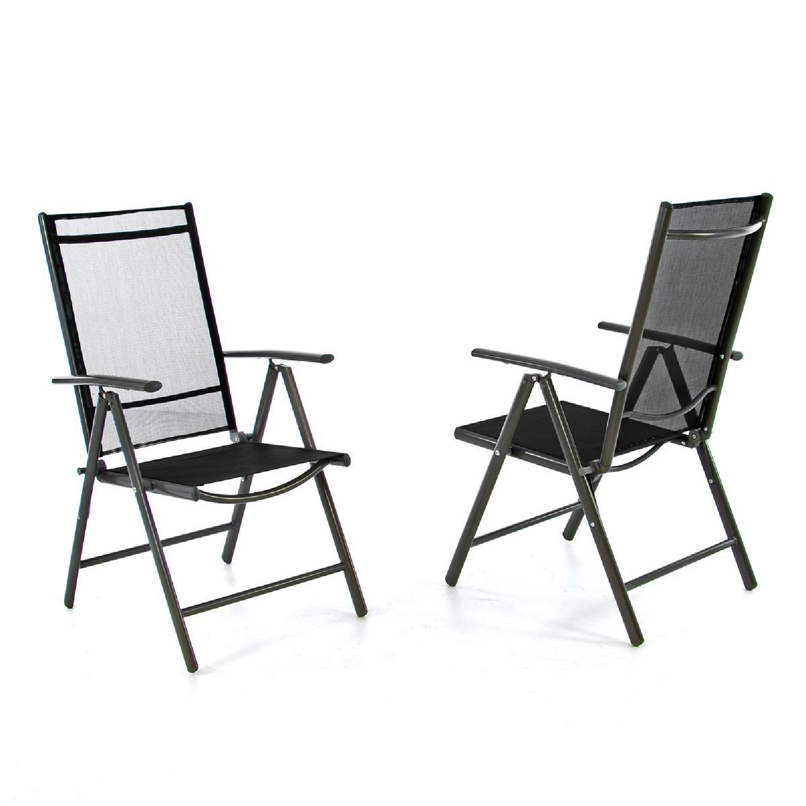 VCM 2er Set Klappstuhl Textiline schwarz Rahmen dunkelgrau Gartenstuhl Campingstuhl