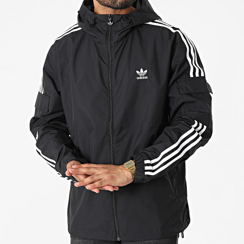 Veste Zippée Capuche A Bandes GN3475 Noir