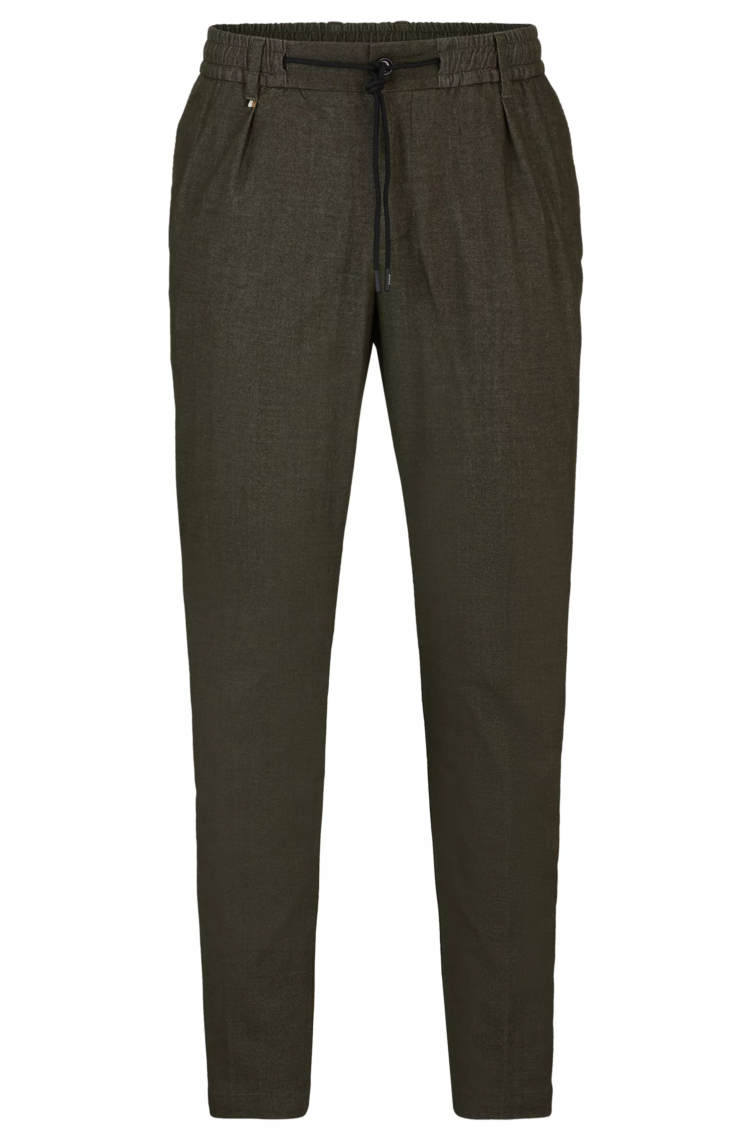 Calça BOSS preta, modelagem relaxada, em tecido elástico com cordão na cintura.