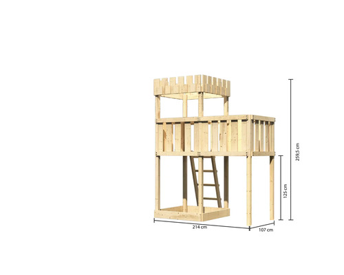 Speeltoren/speelhuis Karibu Leeuwenhart, 107 x 107 cm, hout, bestaande uit een uitbouw