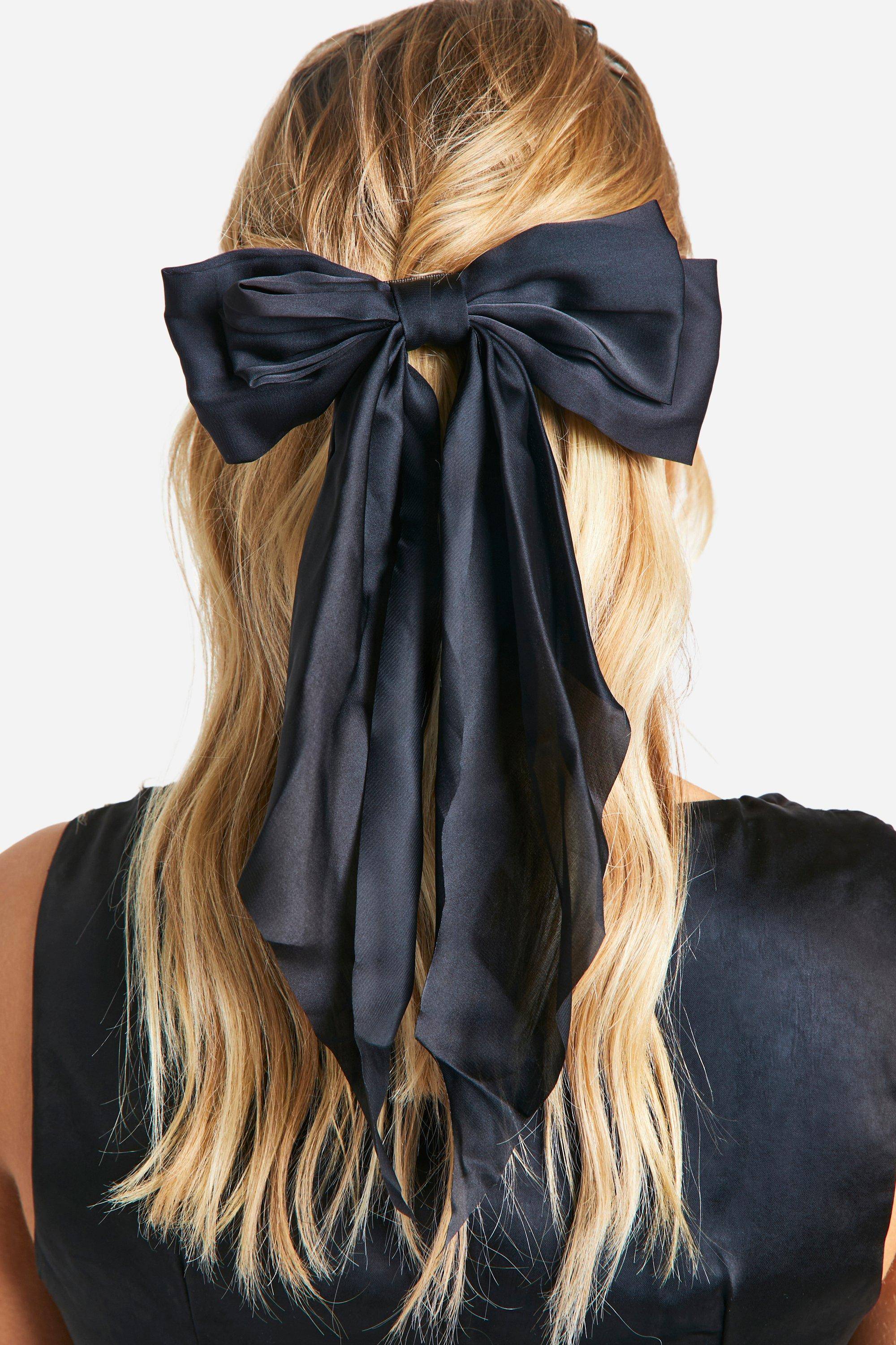 boohoo Barrette à cheveux large en satin avec nœud noir