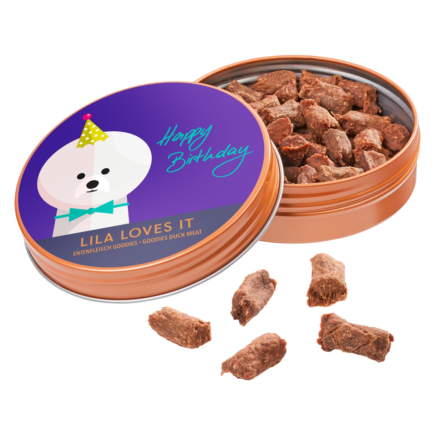 LILA LOVES IT Entenfleisch-Goodies Dose  - Happy Birthday - 50 g