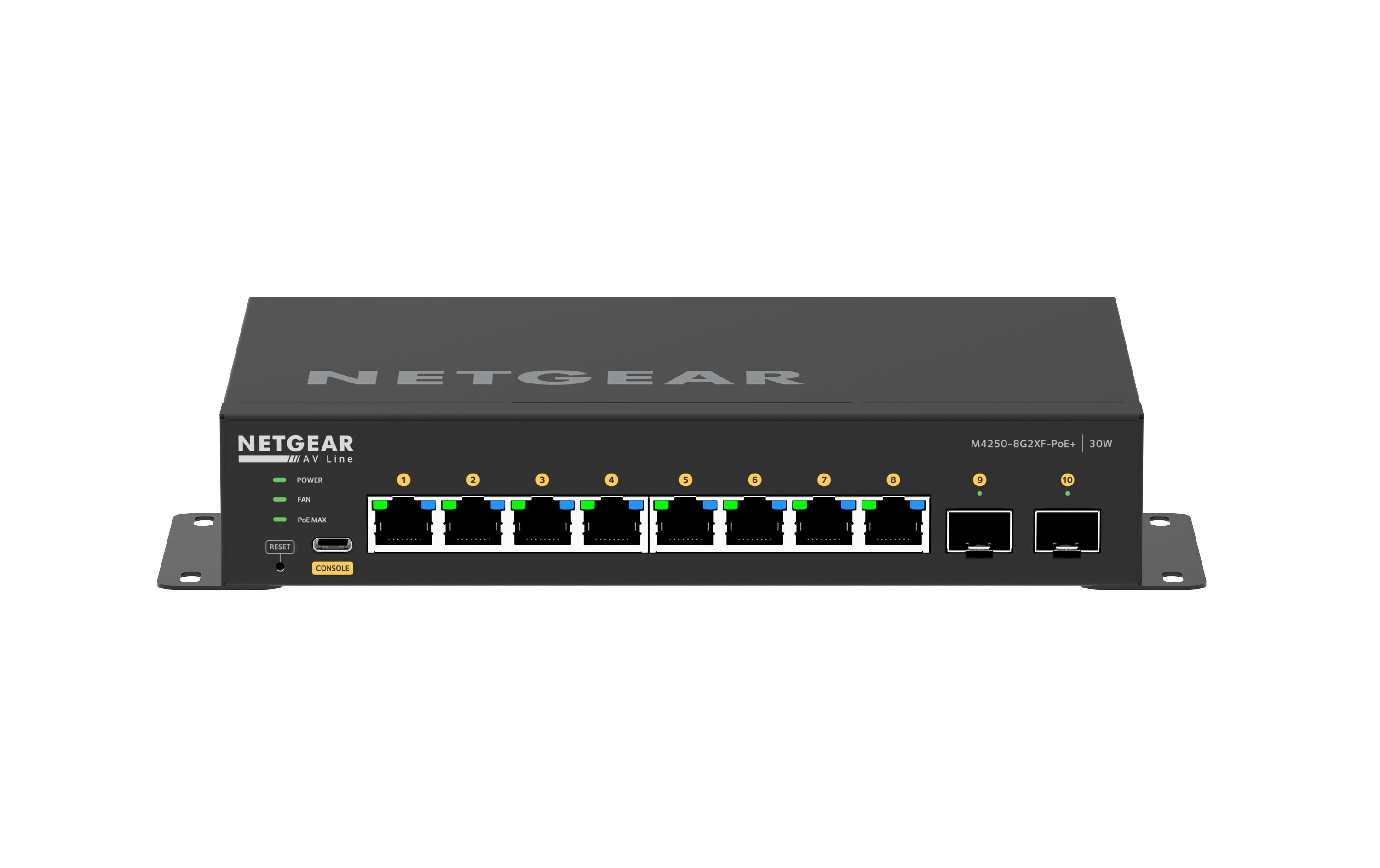 PoE+ Switch M4250-8G2XF-PoE+ 10 Port<br>NETGEAR AV Line M4250-8G2XF-PoE+ Fully Managed Desktop Switch (GSM4210PX)