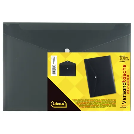 Idena Versandtasche DIN C4, Kunststoff schwarz, transluzent, mit Druckknopf