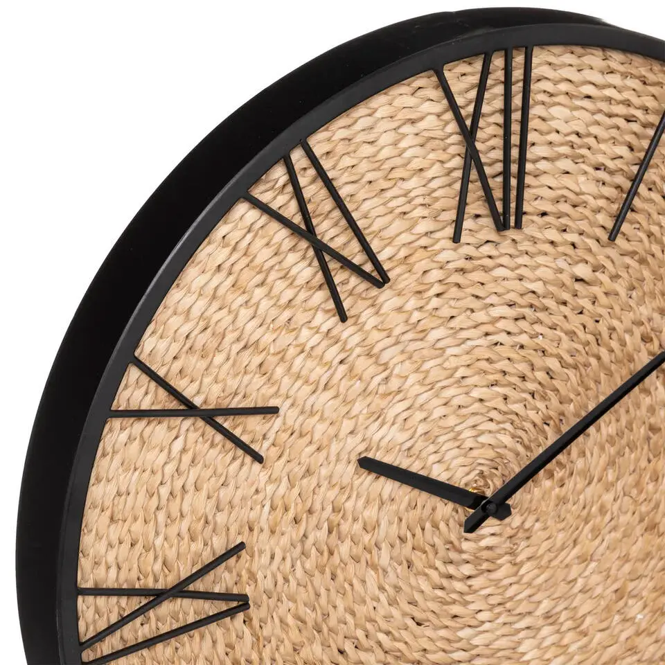 Atmosphera Wandklok/muur klok Mumbai - D50 cm - metaal/jute