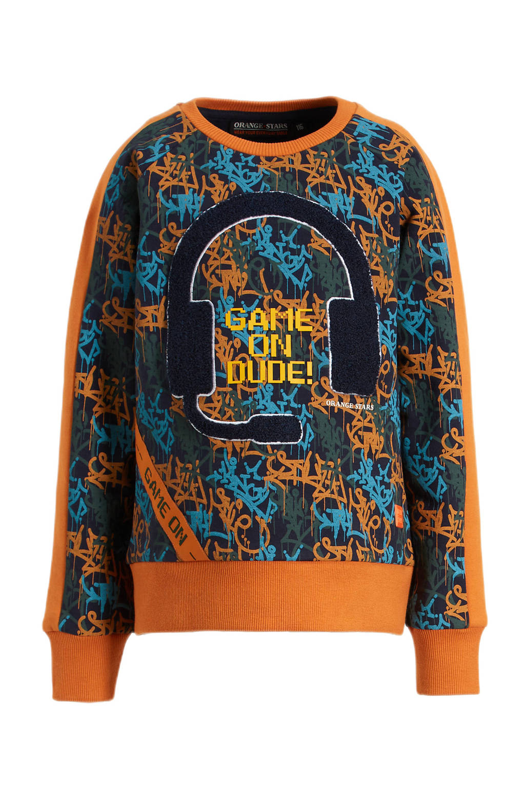 Orange Stars sweater Norman met printopdruk multi