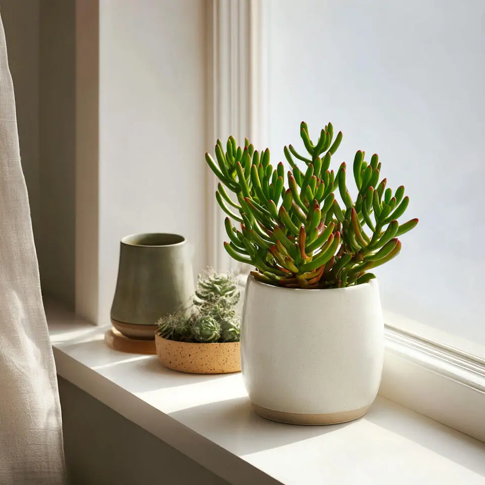 Jadeplant - Set van 2 - Crassula ovata 'Hobbit' - Hoogte 10-20cm - ⌀12cm