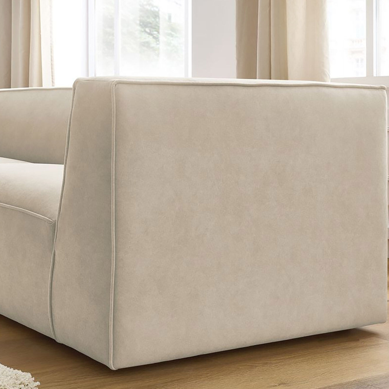 Bobochic Canapé droit fixe 3 places en Velours Molière beige - 233x99x71 cm