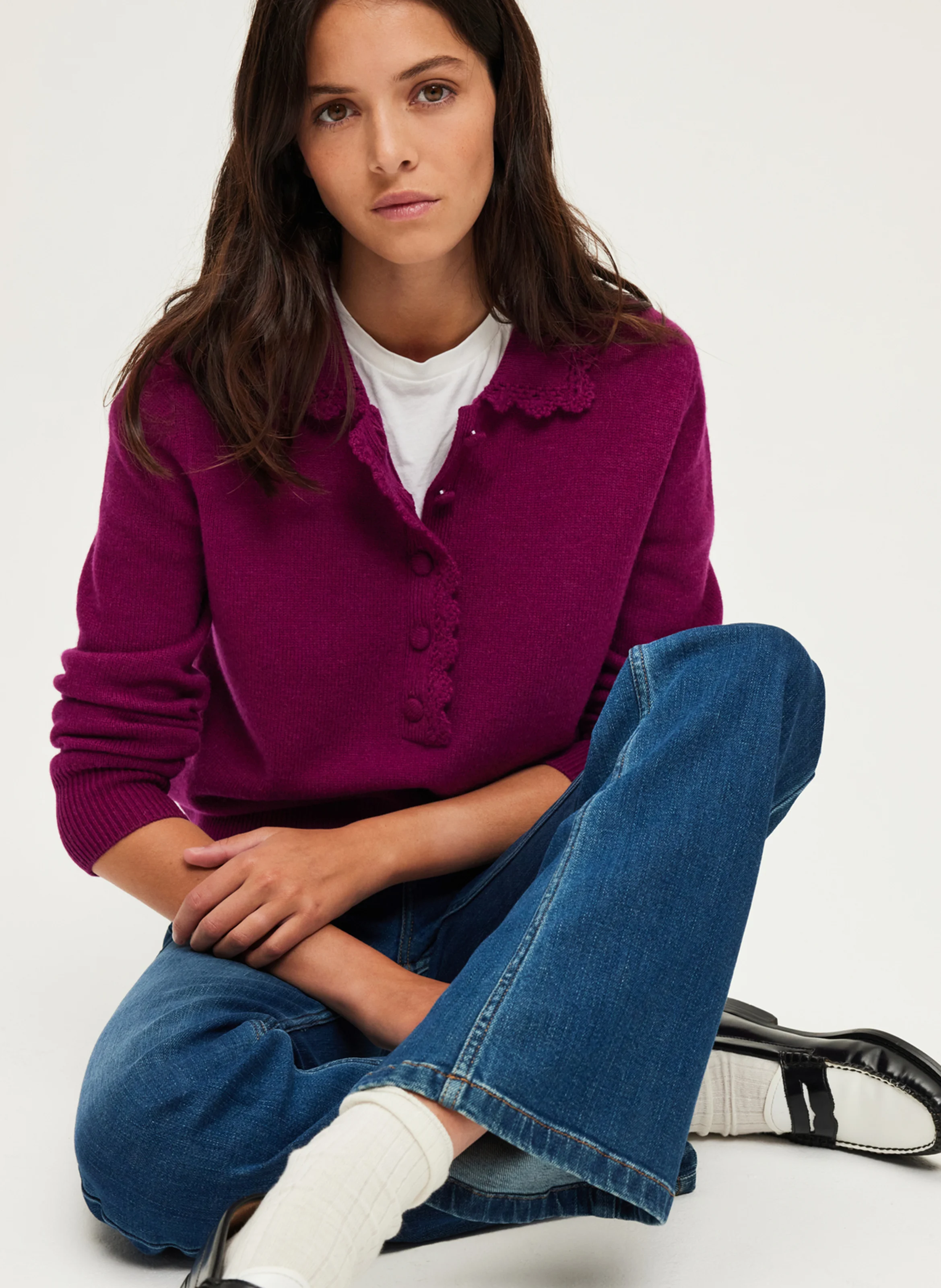 JANIRA - Pull polo droit en laine | Violet