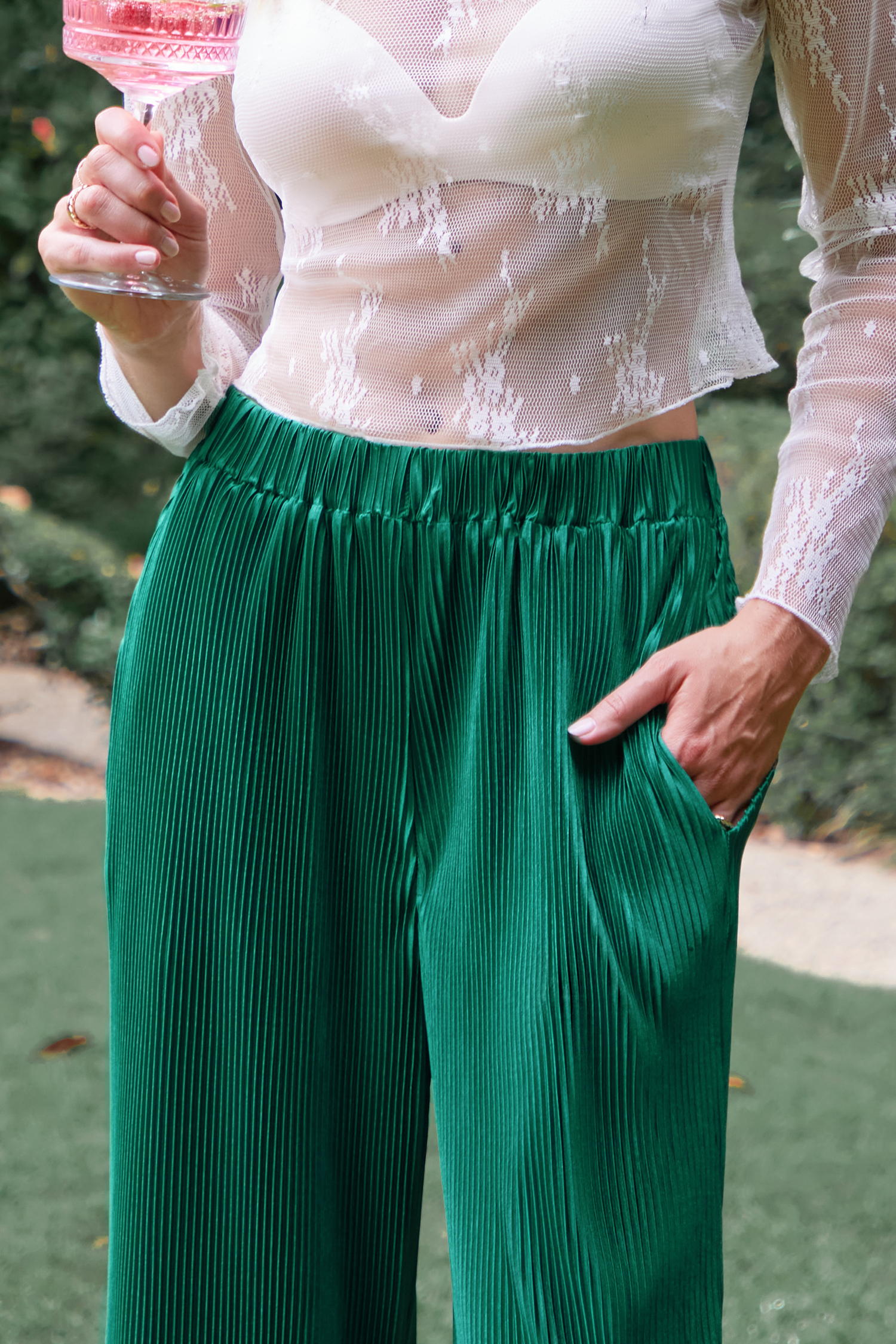 Pantalon plissé à jambe droite émeraude
