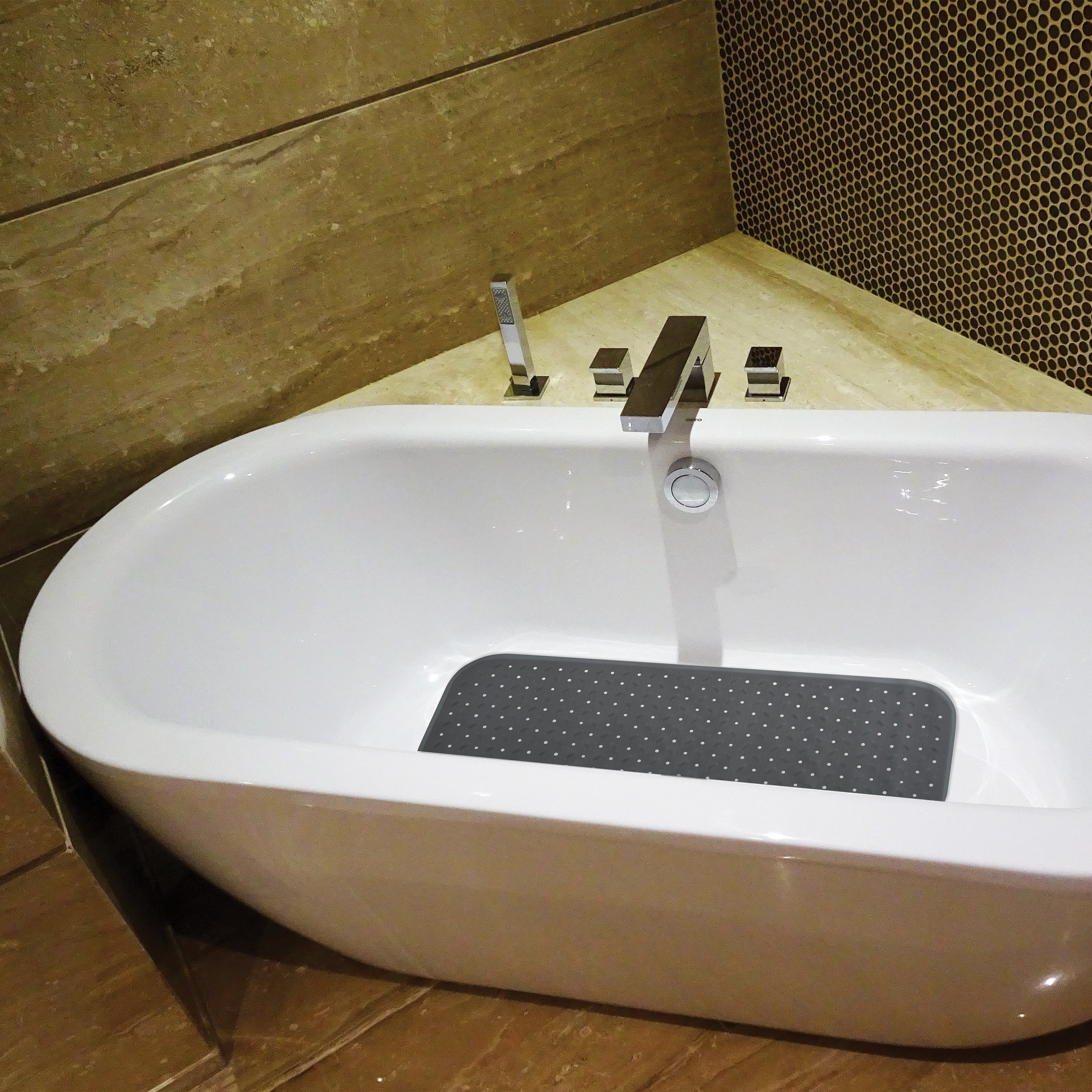 MSV Douche|bad anti-slip mat badkamer - rubber - grijs - 36 x 97 cm