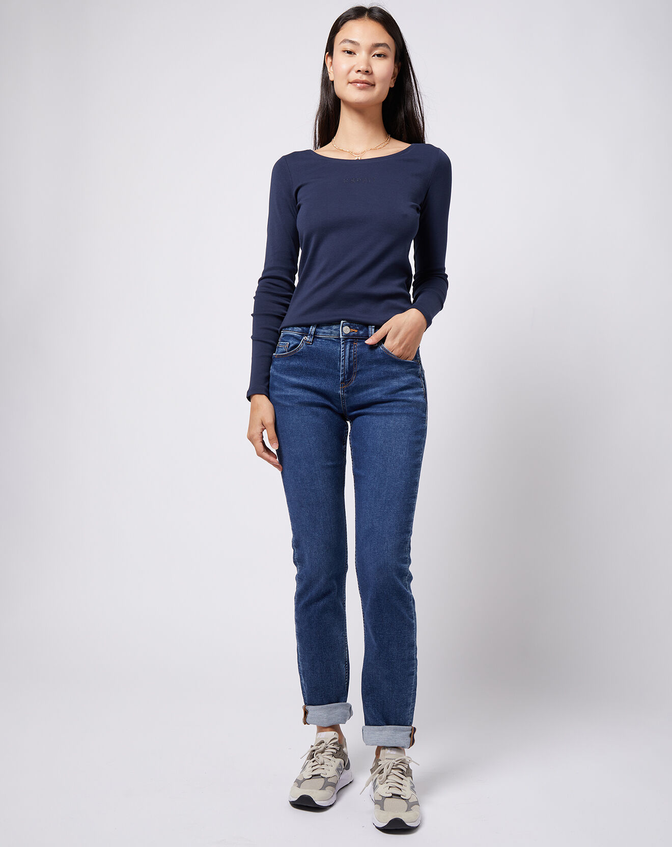 Esprit Jean stretch Slim en coton biologique mélangé bleu moyen