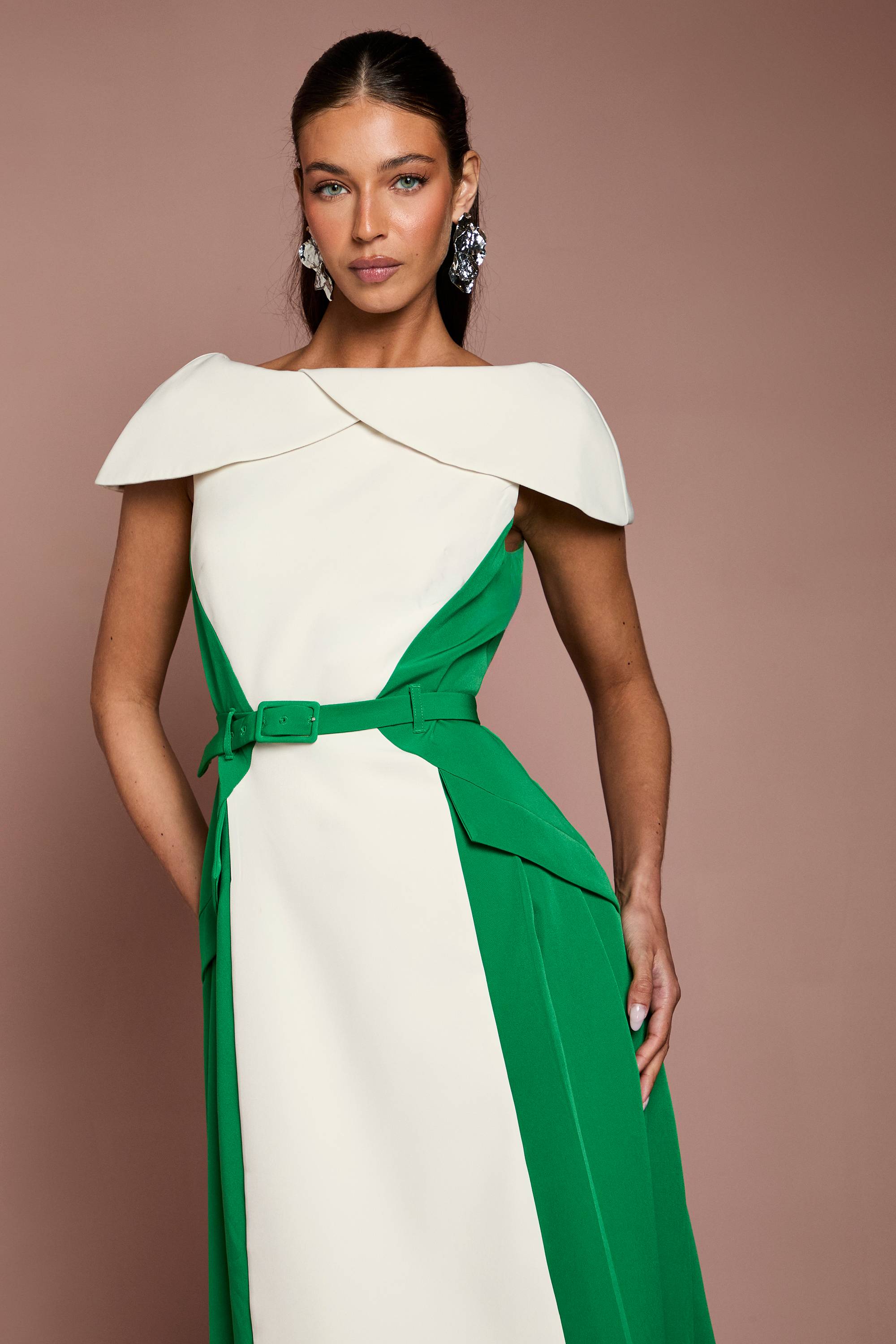 Coast Robe Midi En Crêpe À Blocs De Couleur Et Encolure Bardot