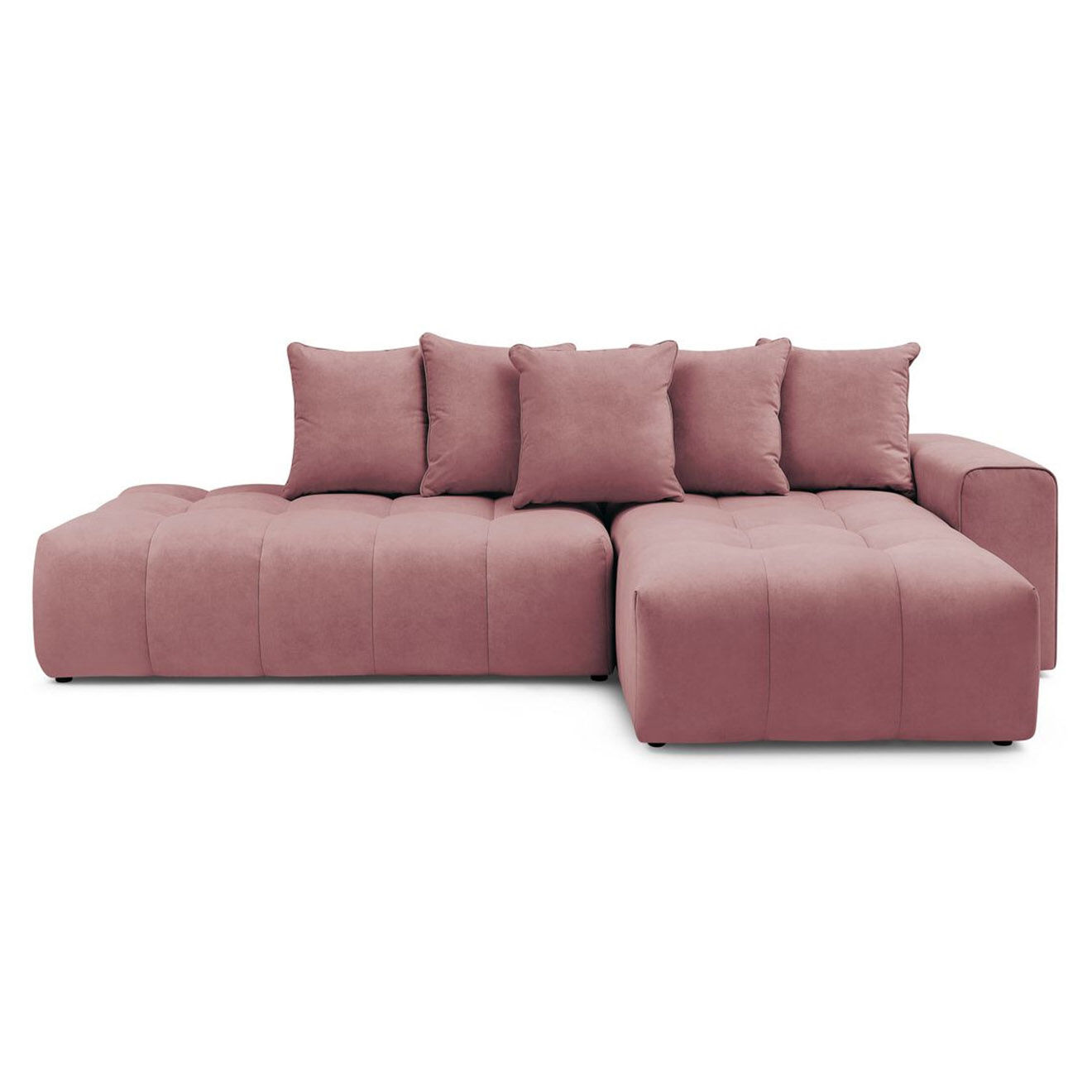 Bobochic Canapé d'angle fixe mont-blanc velours angle droit rose - 313x176x97 cm