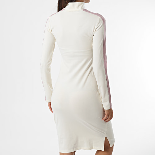 Robe Femme Manches Longues A Bandes FAW0271 Beige Rose