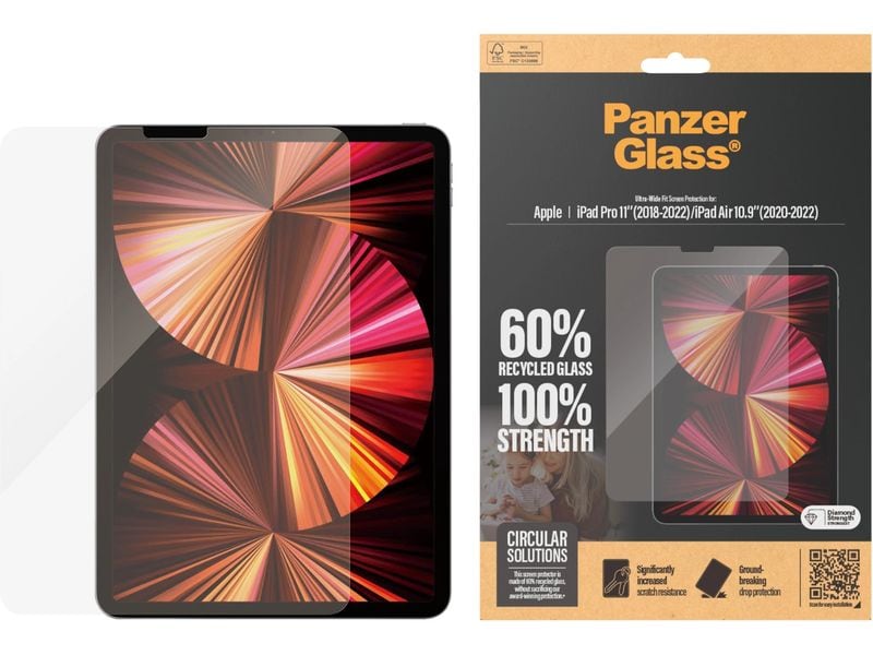 Panzerglass Ultra-Wide Fit iPad Air 10.9 (20-22) & Pro 11 ( Tablet Schutzfolie – Hergestellt aus 60% recyceltem Glas