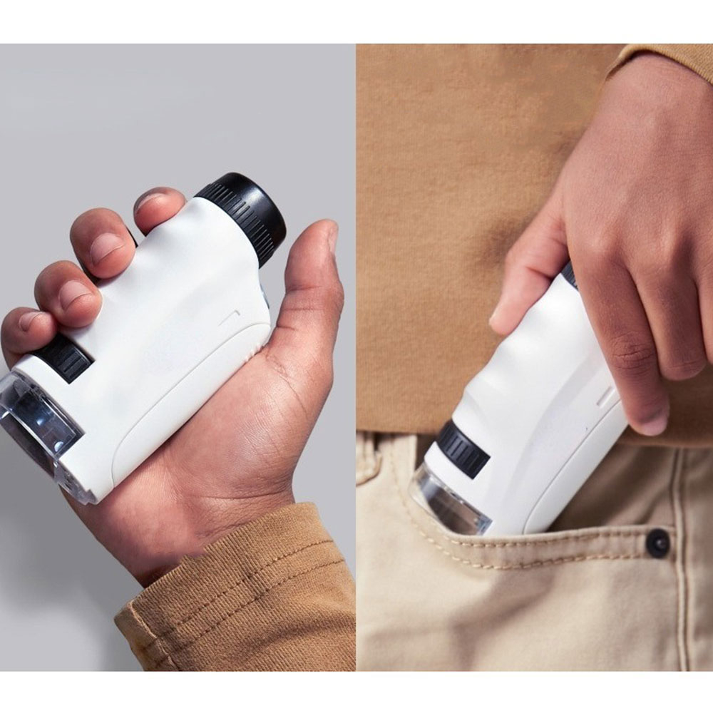 Mini Kinder Taschen Mikroskop 60x/120x Vergrösserung Lern Spielzeug mit LED Licht (Batteriebetrieben) - Weiss