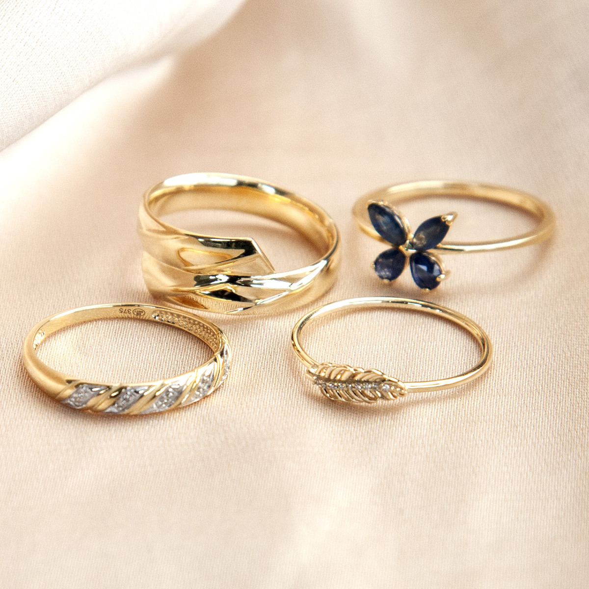 Bague or jaune 375 plume diamants