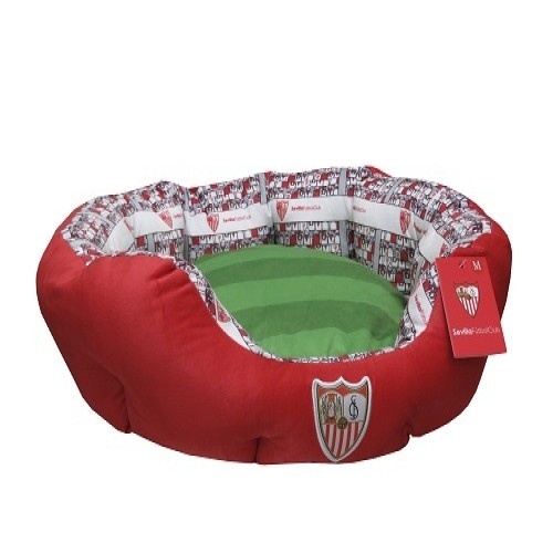 Cama para cachorro com tema do estádio de futebol de Sevilla, vermelha