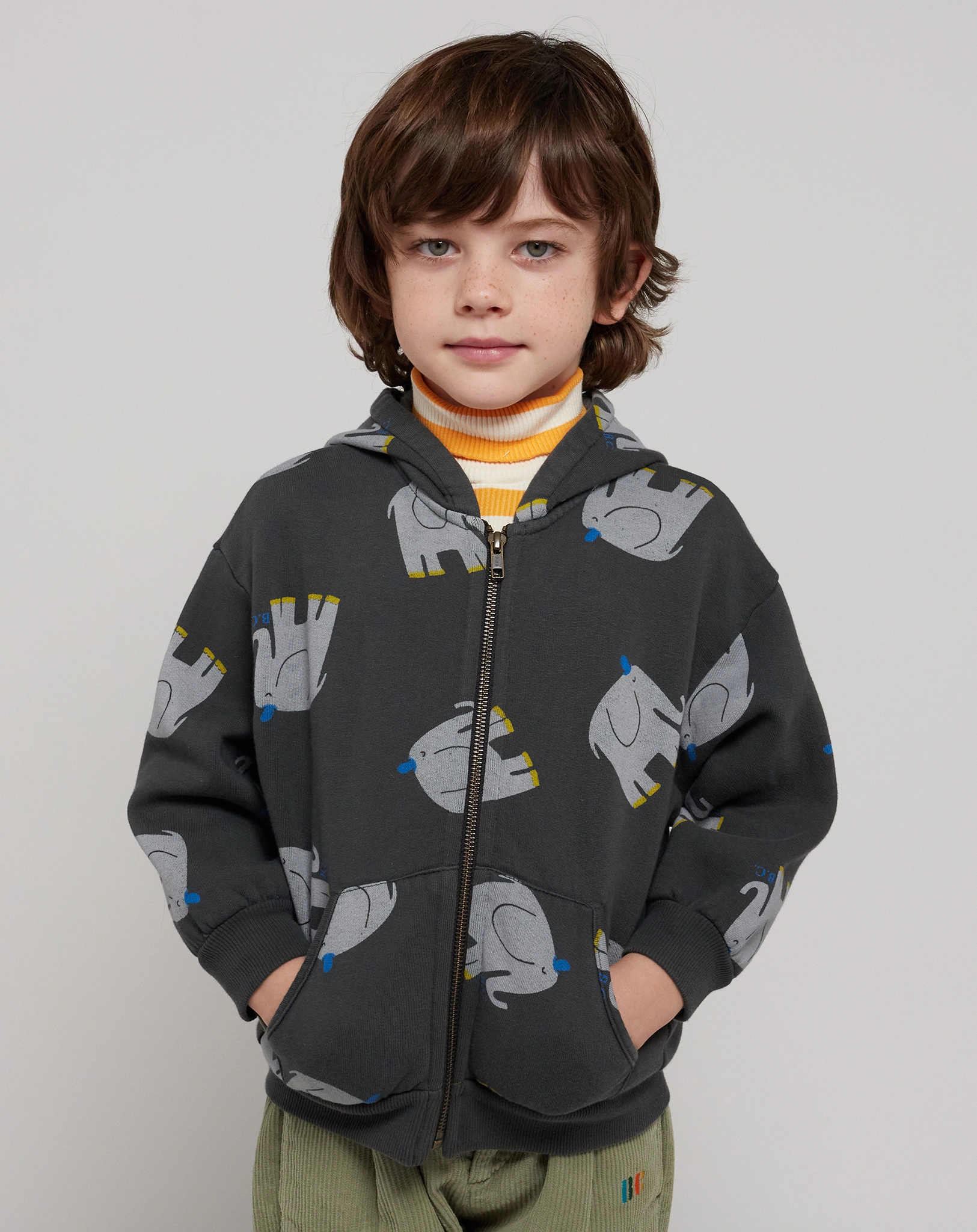 Kapuzen-Sweatjacke THE ELEPHANT ALL OVER in dunkelgrau