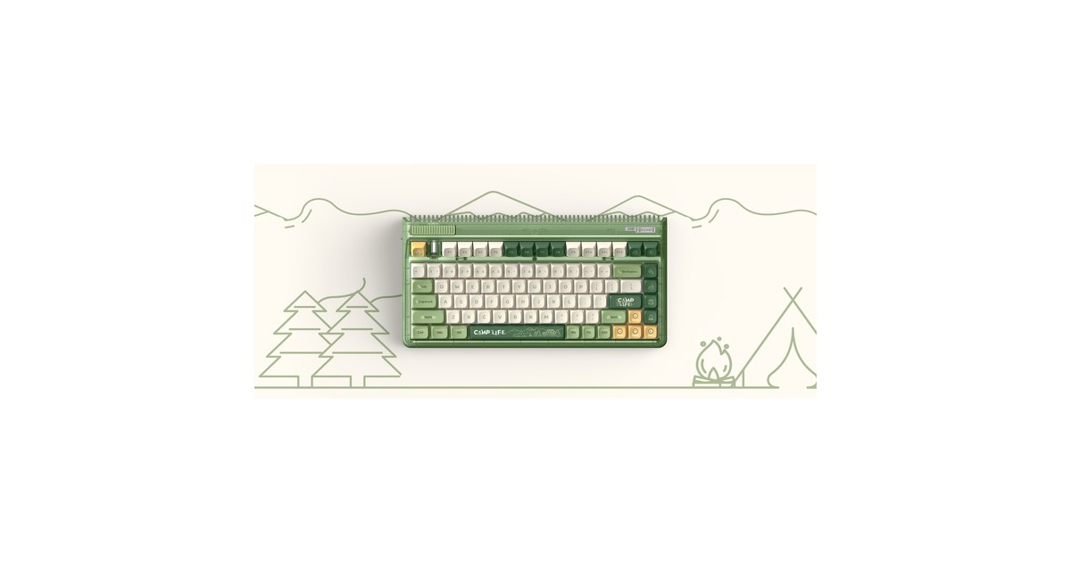 IqunixOG80 Camping Wireless Mechanical Keyboard, gaming toetsenbord  (Groen/oranje, US lay-out, IQUNIX Moonstone, RGB leds, 80% (TKL), Hot-swappable, PBT, 2.4GHz | Bluetooth 5.1 | USB-C)