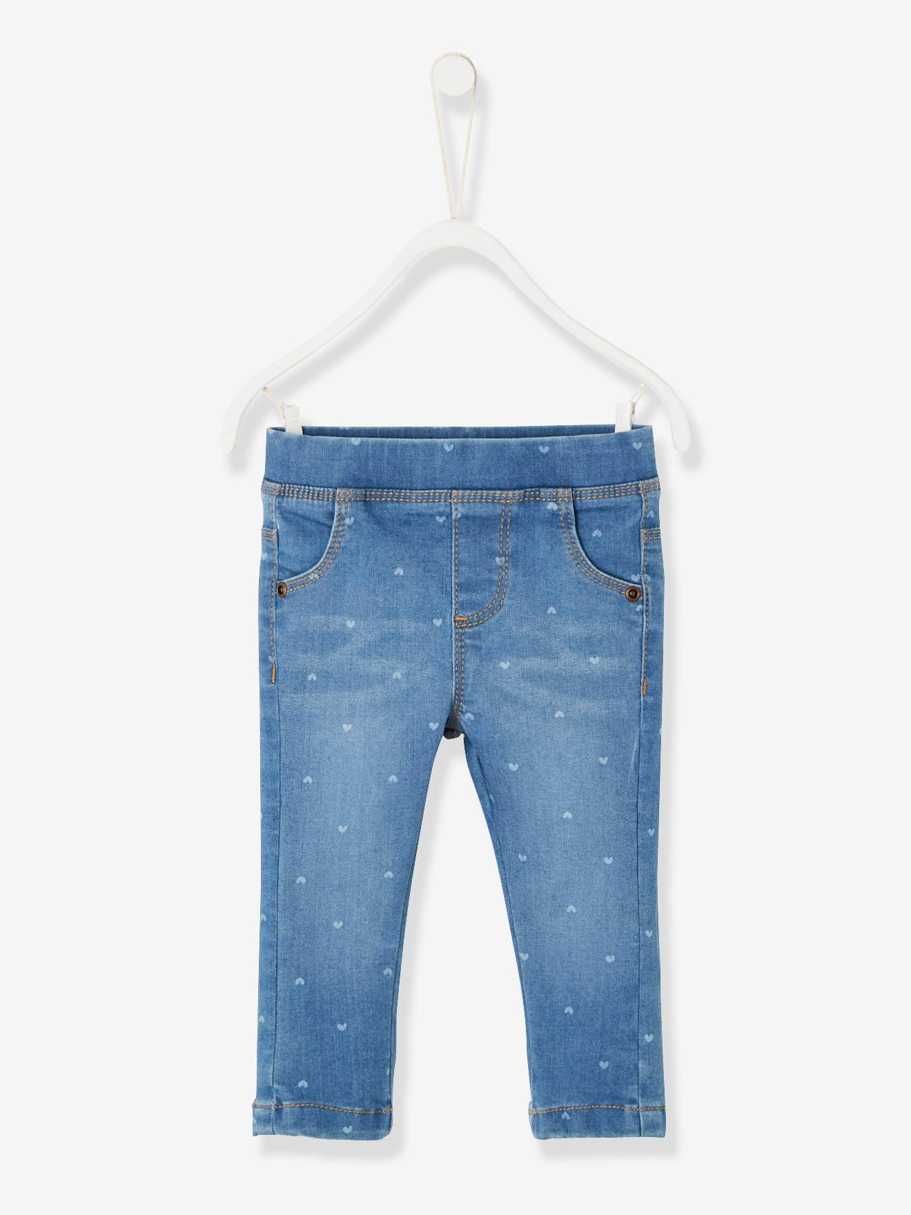 Calça legging jeans estampada azul-escura para bebê menina