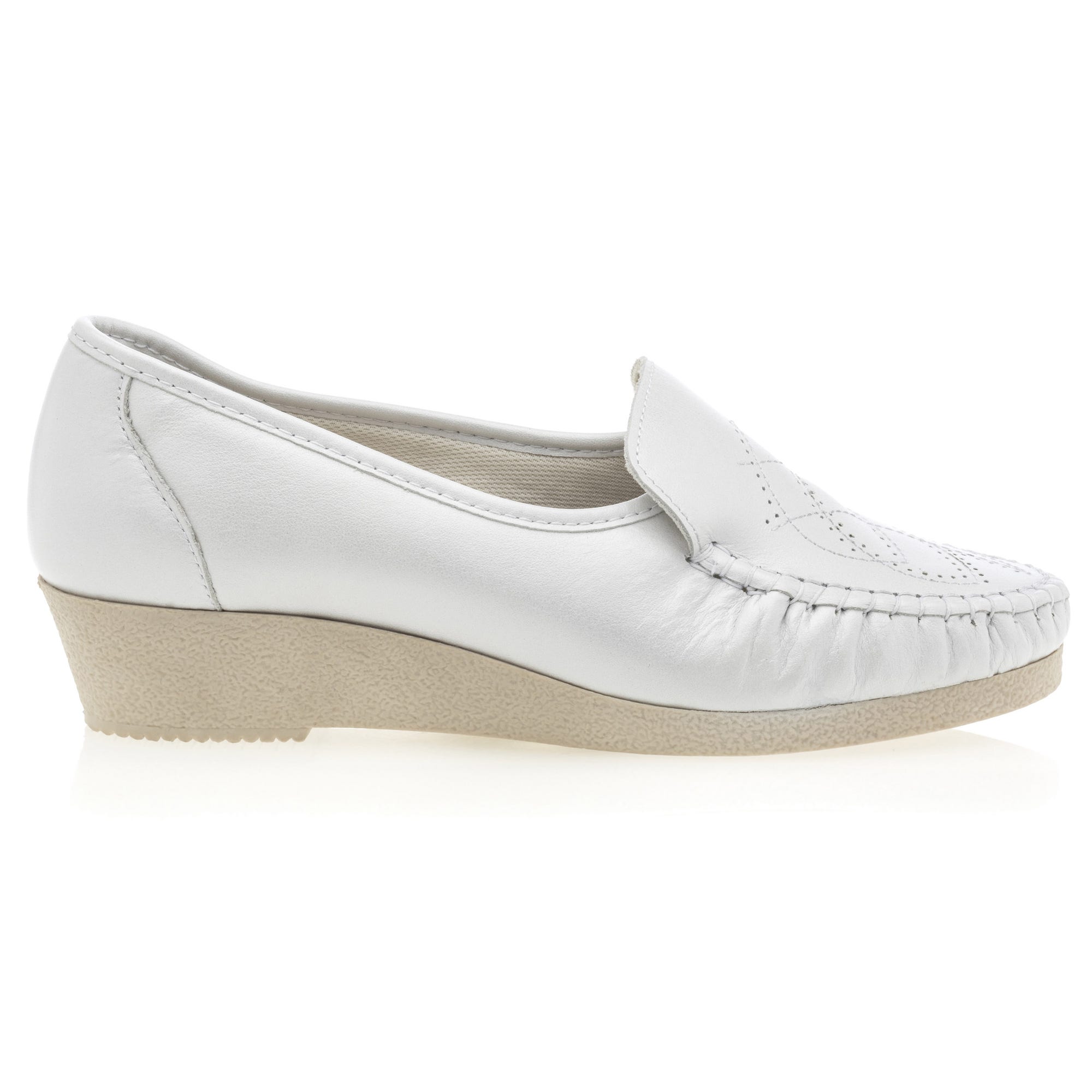 Mocassins pieds sensibles Femme en cuir blanc