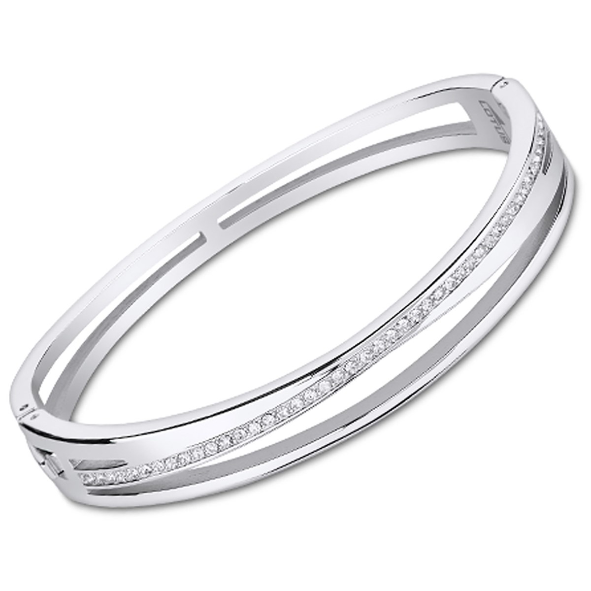 Bracelet jonc Lotus acier et pierres blanches