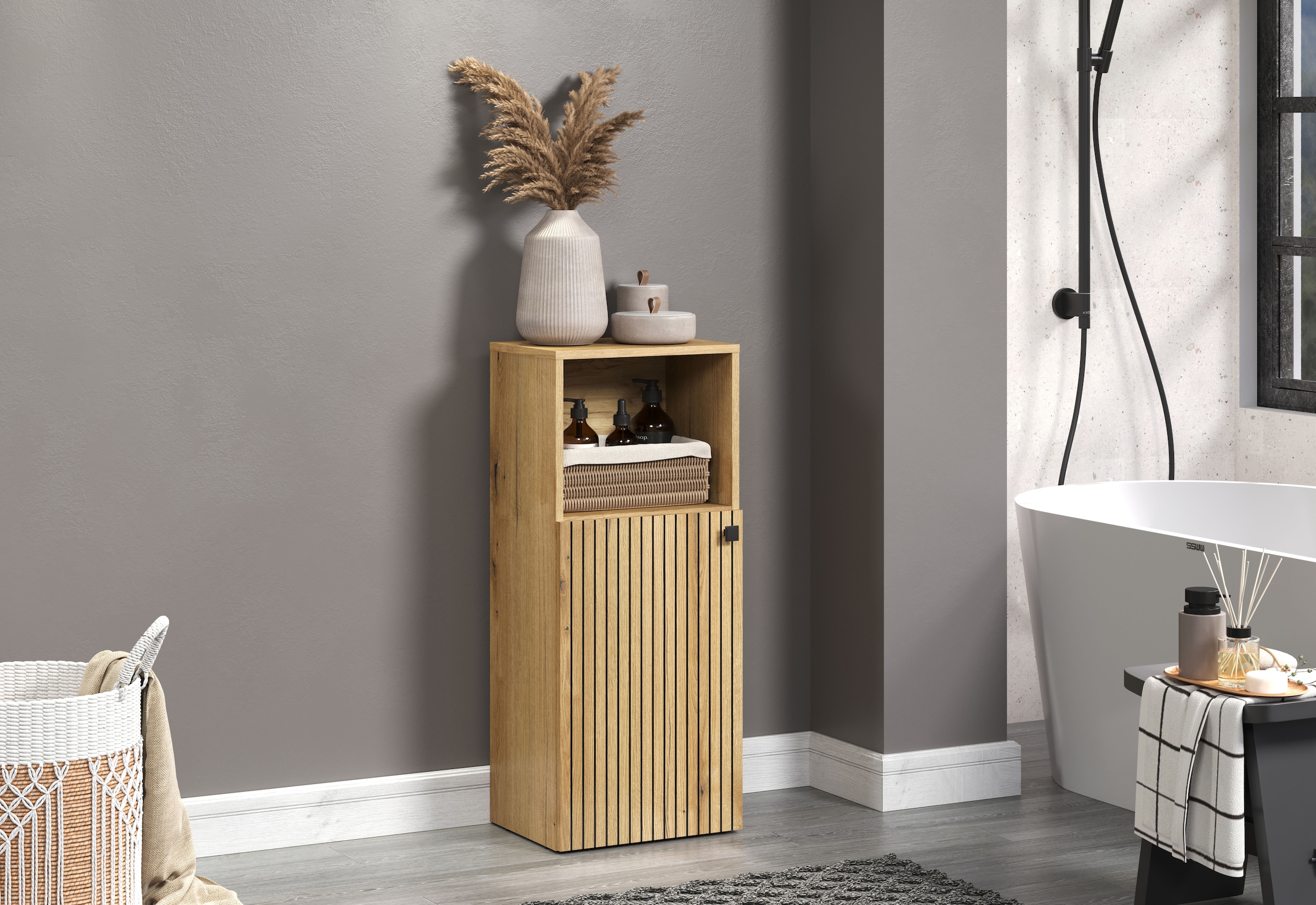 welltime Unterschrank »Amrum« 1 Stk. tlg. Badschrank mit offenem Fach und Rillenoptik - Masse (B/T/H) 40/31/95 cm