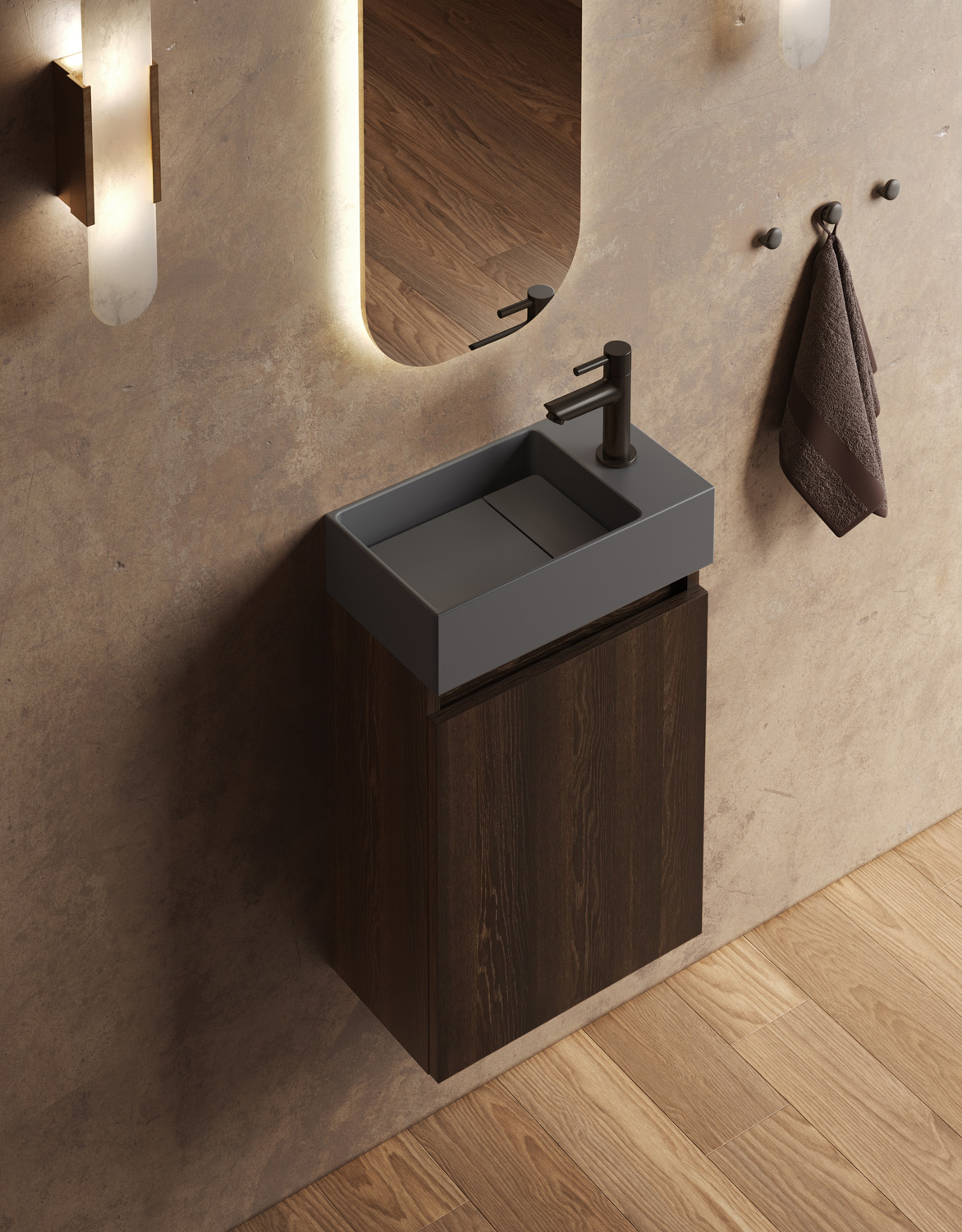 Fontana Itsie toiletmeubel kasteel bruin 40cm met fontein in mat antraciet