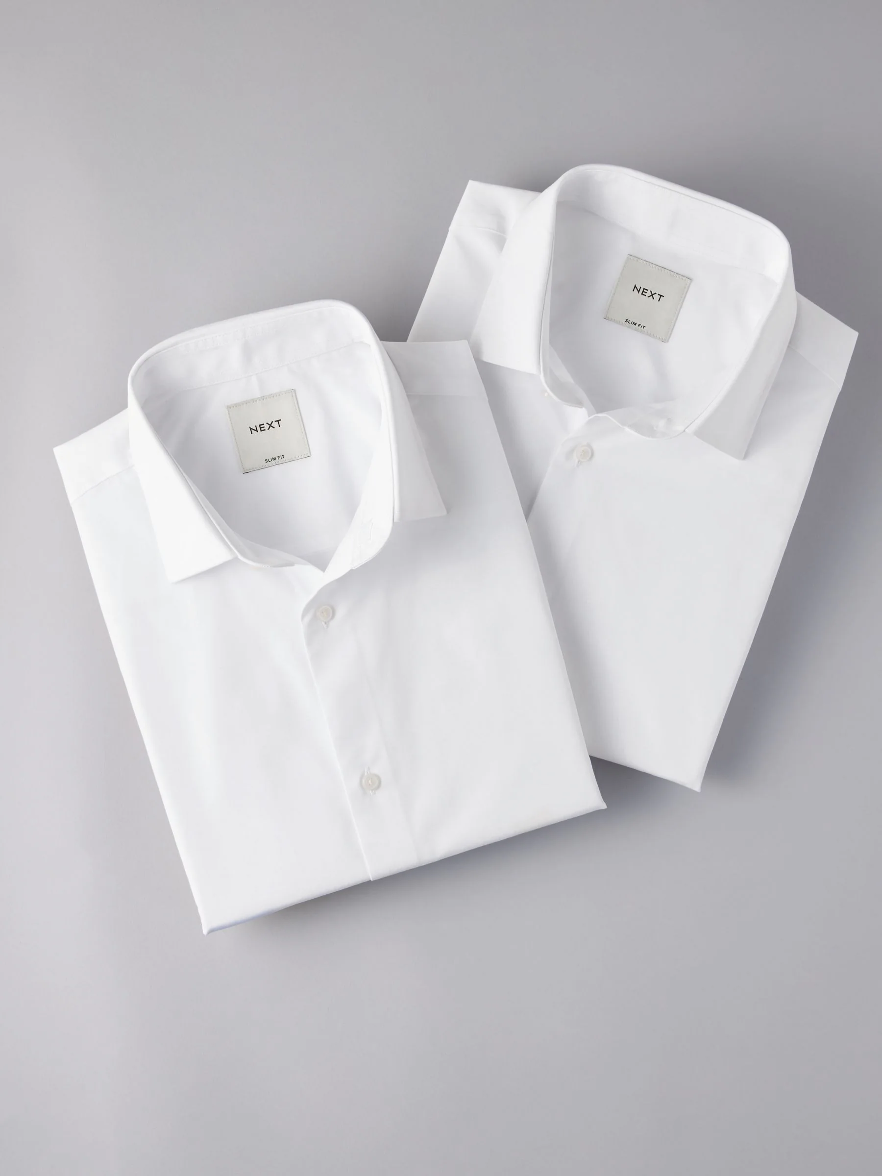 Wit - Slim Fit - Verpakking van 2 eenvoudig te strijken, nette overhemden met korte mouwen