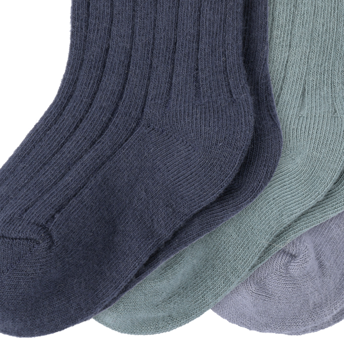 Topomini Pure Collection 3 Paar Baby Socken mit Rippstruktur dunkelblau / blau / dunkeltürkis