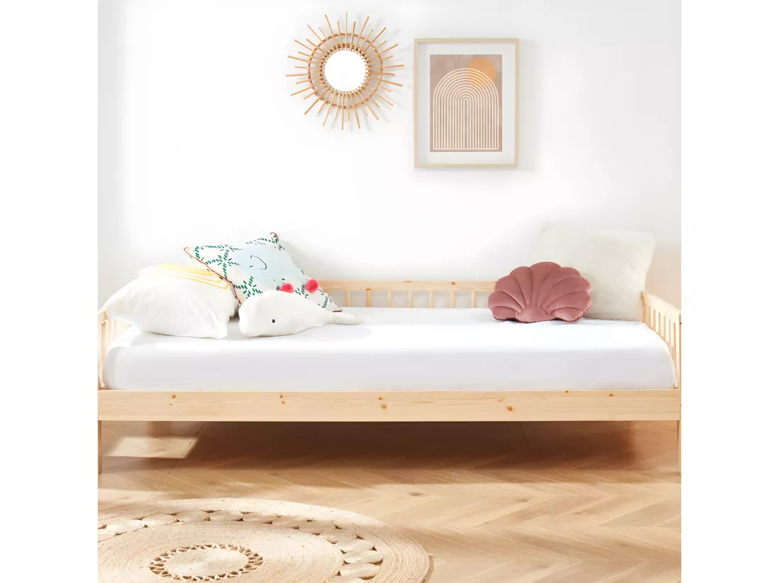SASHA - Cadre de lit pour enfant en bois massif 90x190cm - Bois clair